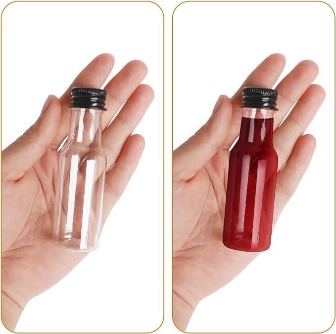 (24er Set) 50ml Mini Shot Flasche Wiederverwendbares Party Geschirr DIY Schnaps Fläschchen inkl. Trichter / Geschenk Anhänger / Schnur - Transparent