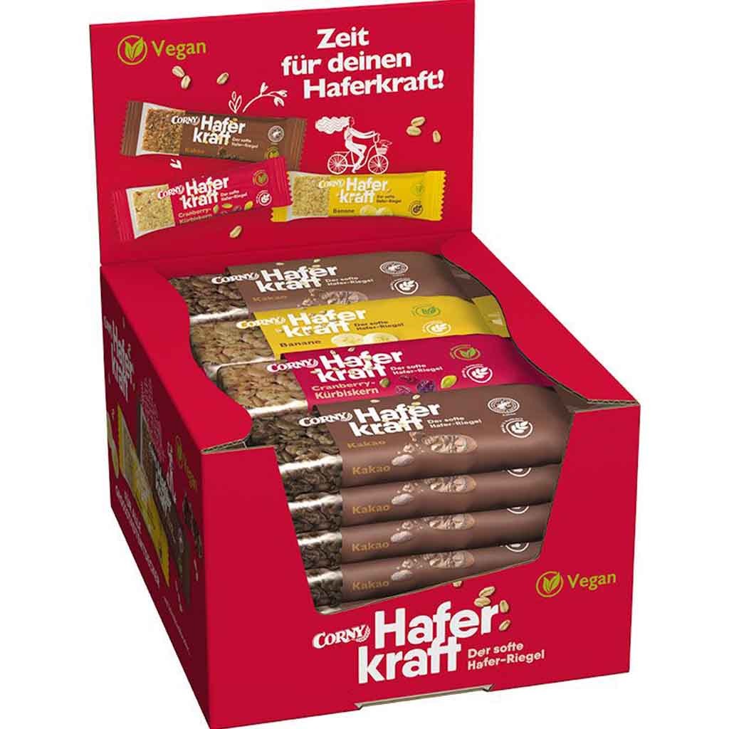 24x Riegel Corny Haferkraft 3 Sorten á 65g=1560g MHD:12.4.25