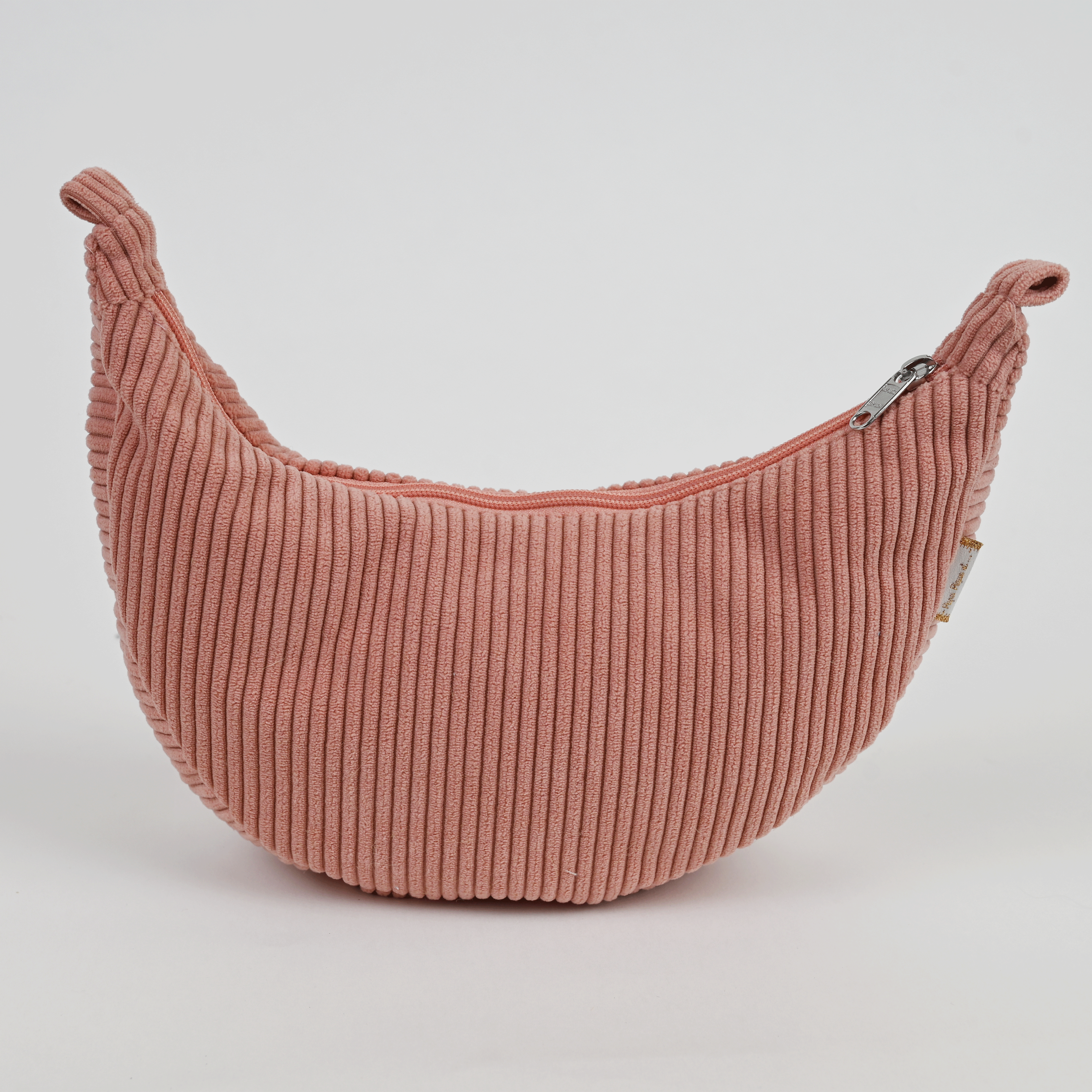 Petit Sac Demi Lune Velours Côtelé Rose Blush