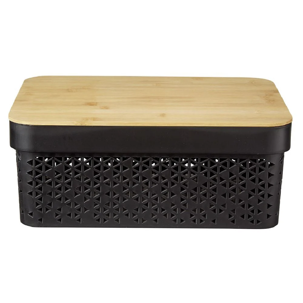 Panière noire avec couvercle bambou naturel H12 cm
