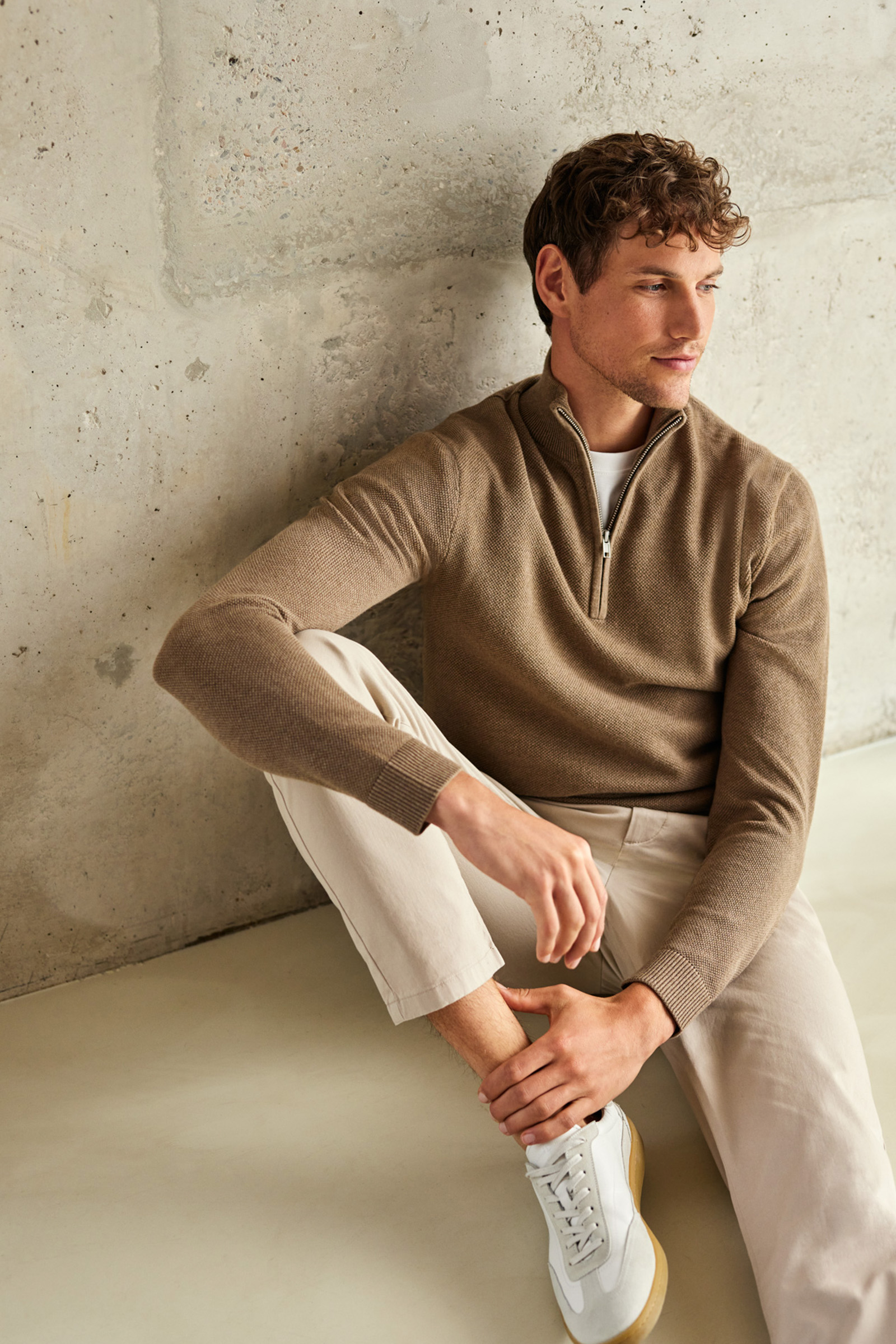 trui met rits WE Fashion Beige