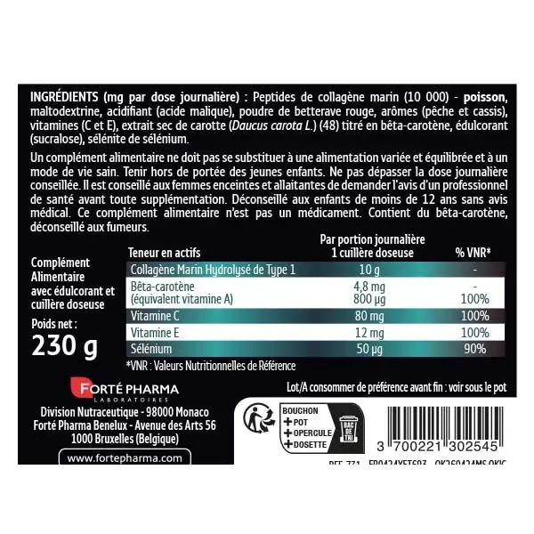 Forté Pharma Expert Beauty Colágeno Marinho 10g Vitaminas CE Selênio 220g