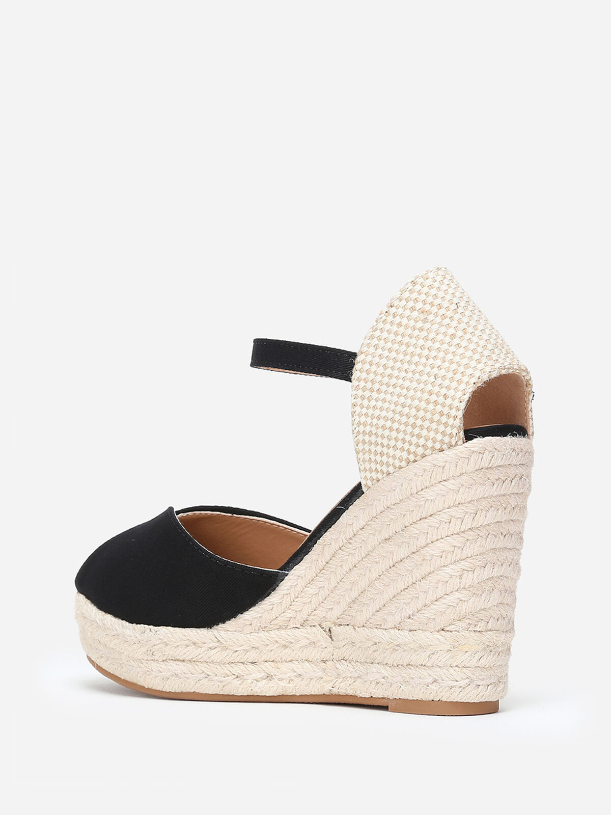 Espadrilles compensées peep toes en toile- Noir