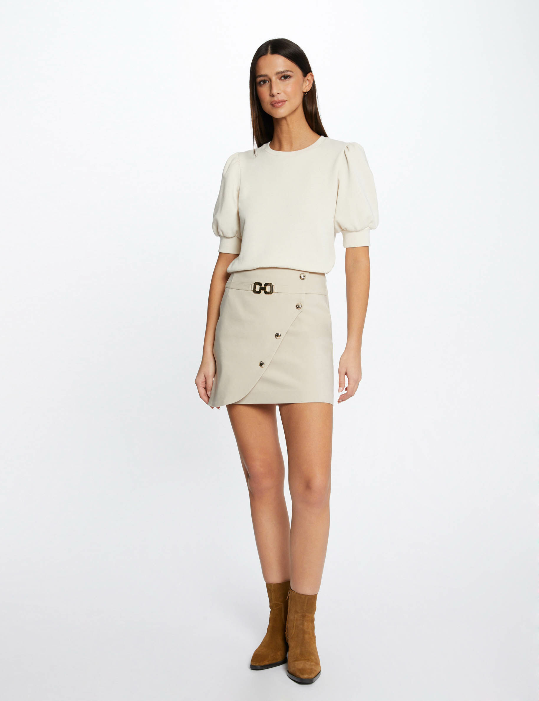 Jupe portefeuille avec boutons beige femme - beige