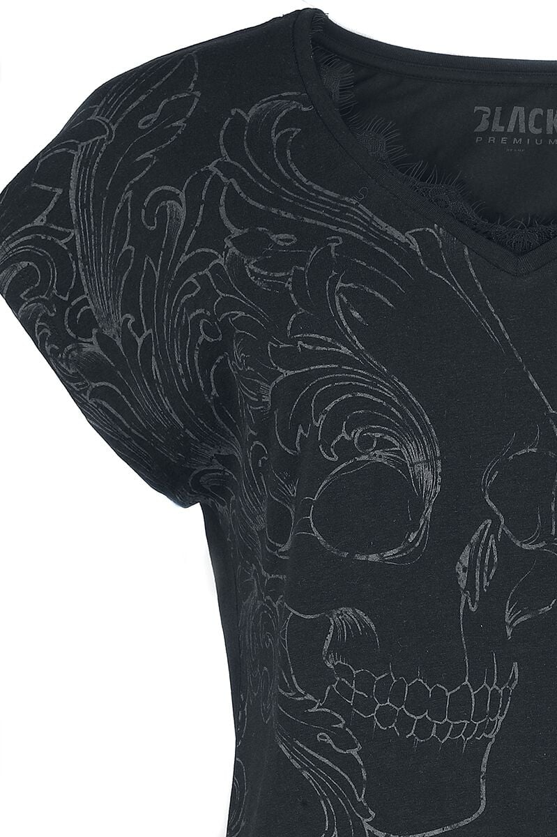 T-shirt imprimé crâne & dentelle | Black Premium by EMP T-Shirt Manches courtes