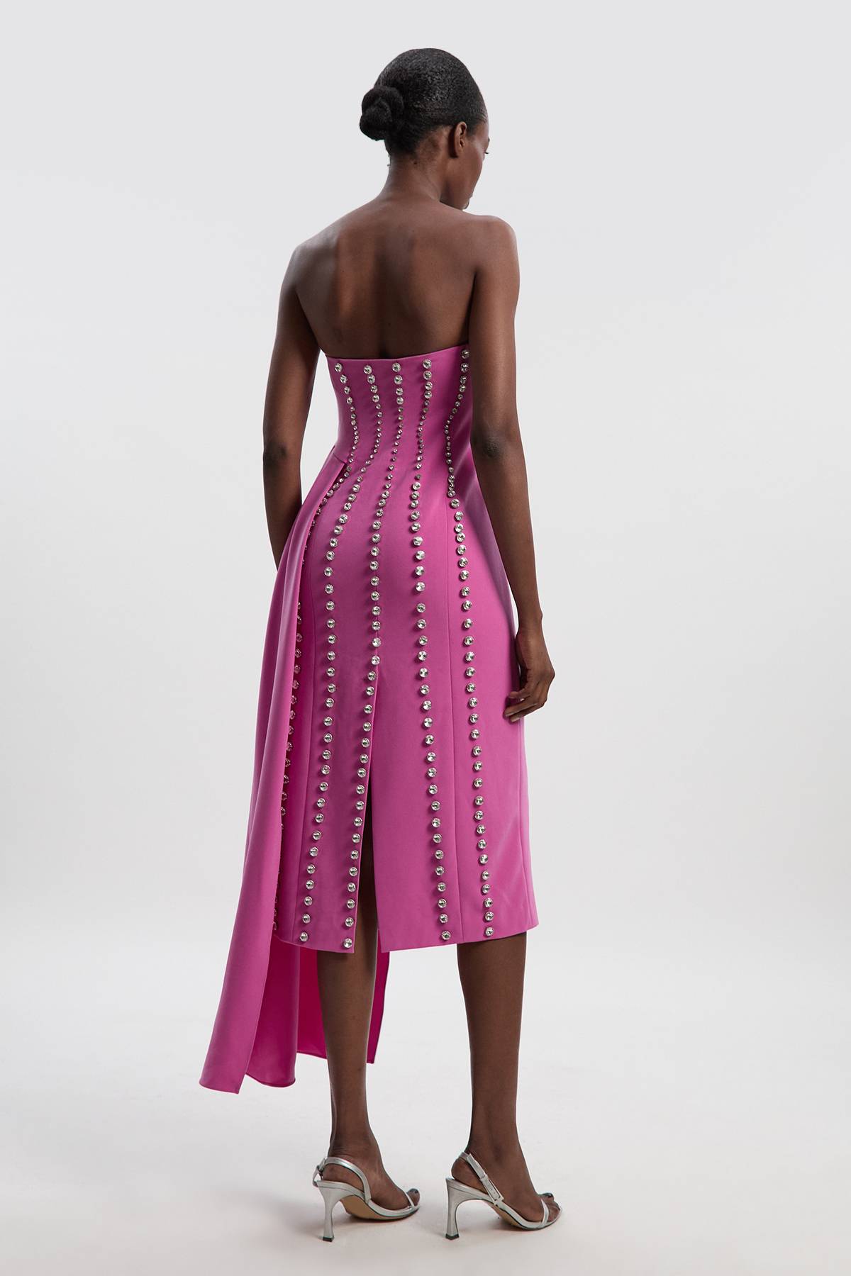 KarenMillen Robe Longue Tissée à Décolleté Plongeant Ornée de Cristaux - Taille Haute