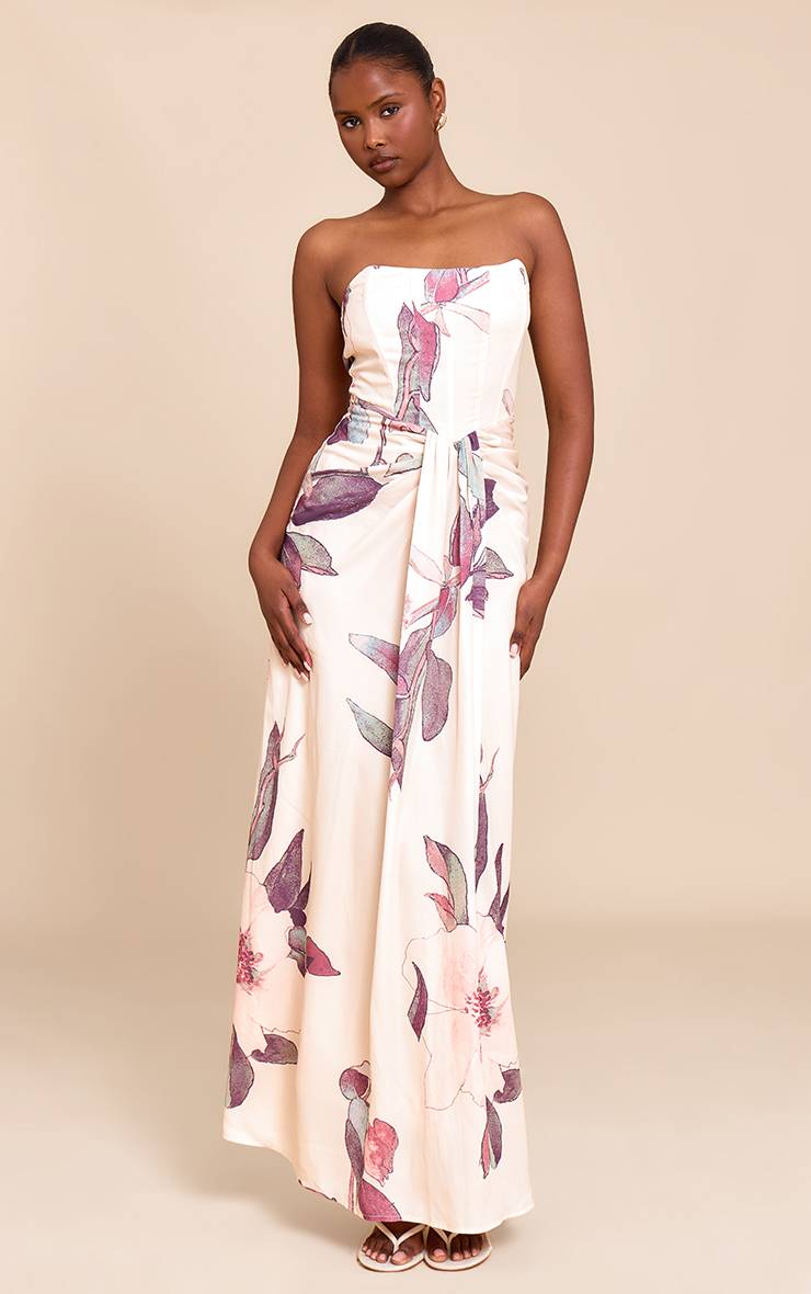Gris Pierre Robe Longue Drapée À Détail Corset Bandeau