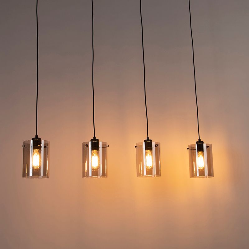 Design hanglamp zwart met smoke glas 4-lichts - Dome