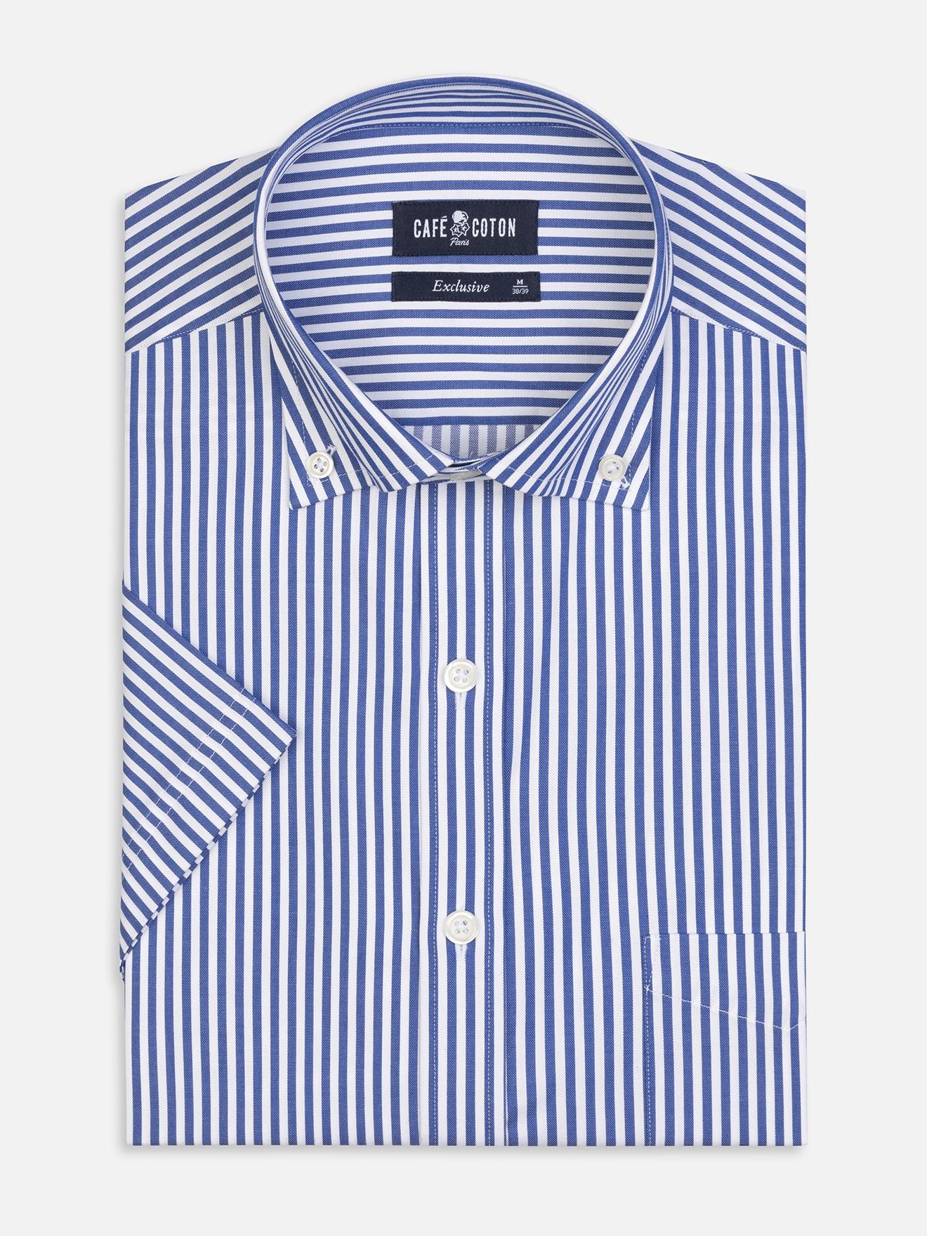 Chemise manches courtes Barry à rayures marine - Col boutonné