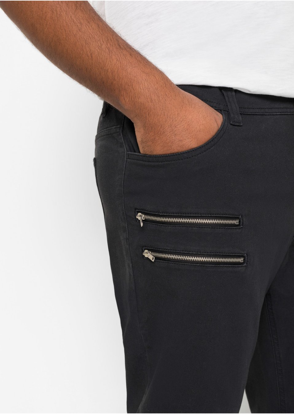 Pantalon extensible Regular Fit avec poches zippées décoratives, Tapered