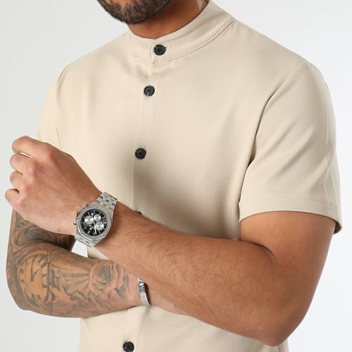 Chemise Manches Courtes Col Mao 0097 Beige