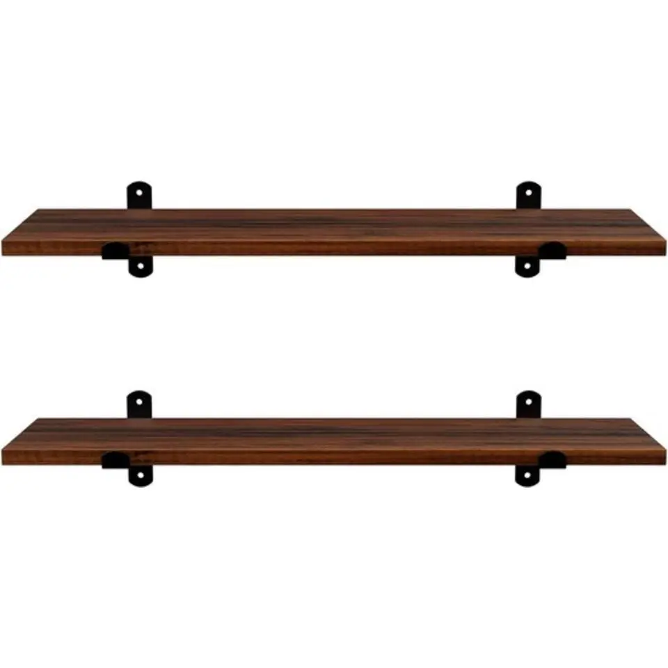 Wandplank, set van 2, 60 x 20 x 7 cm, zwevende plank, bruin-zwart