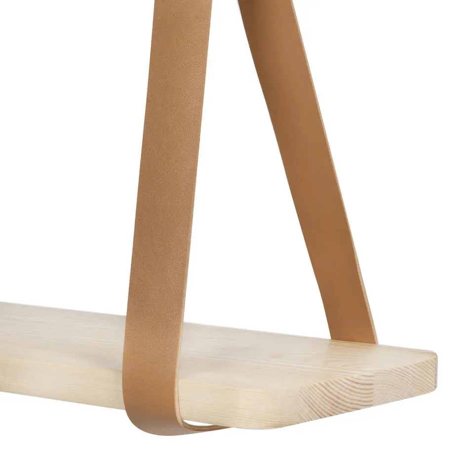 QUVIO Wandplank met PU leren bandjes - S