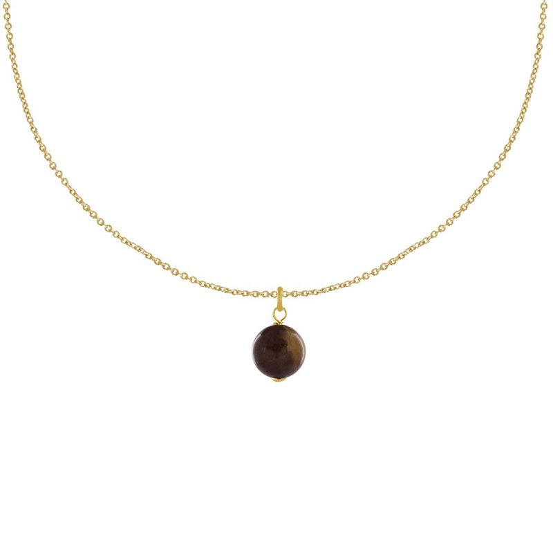 Collier Plaqué Or Pendentif Perle Oeil de Tigre