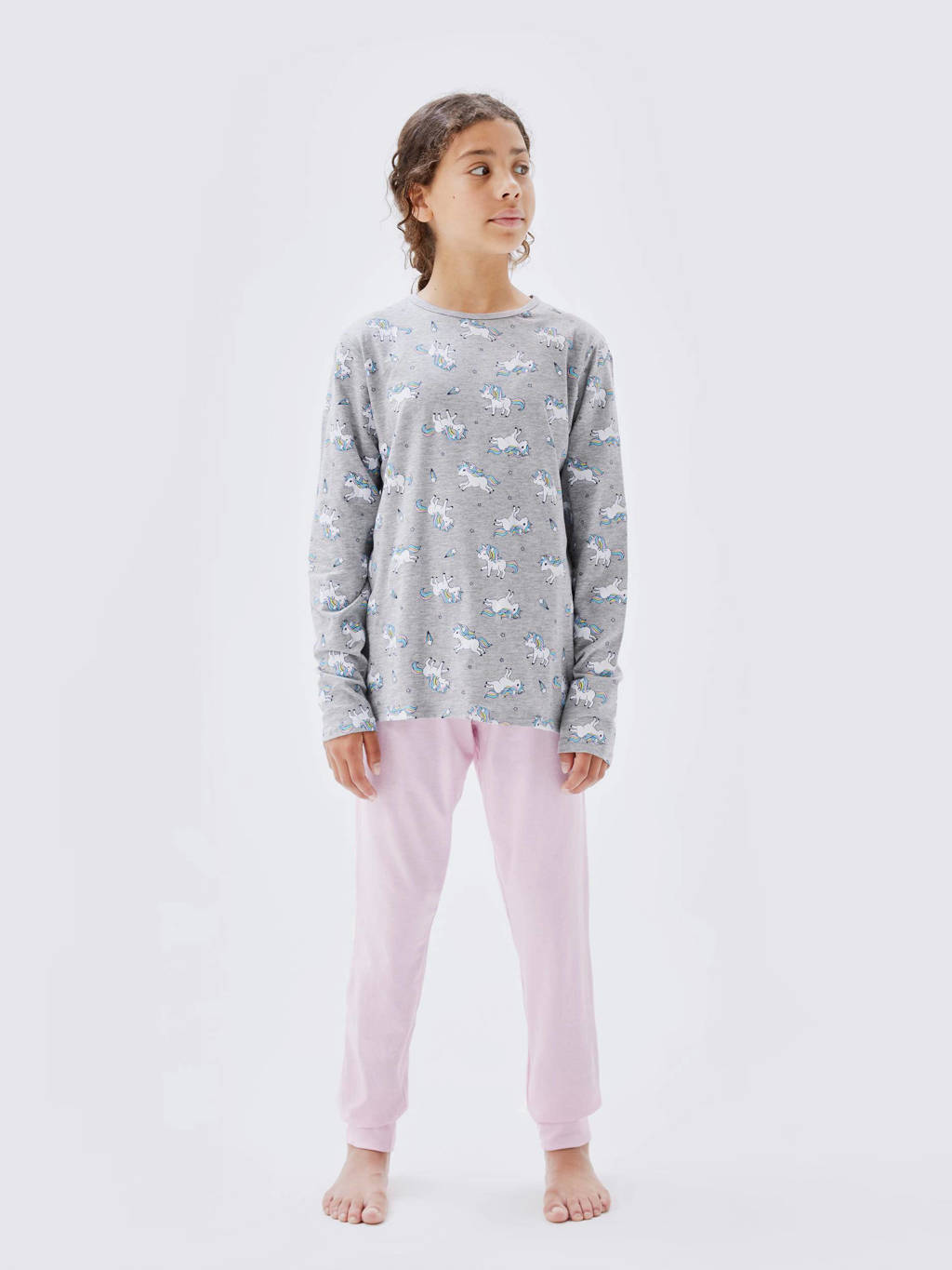 NAME IT pyjama NKFNIGHTSET met all over print grijs/roze