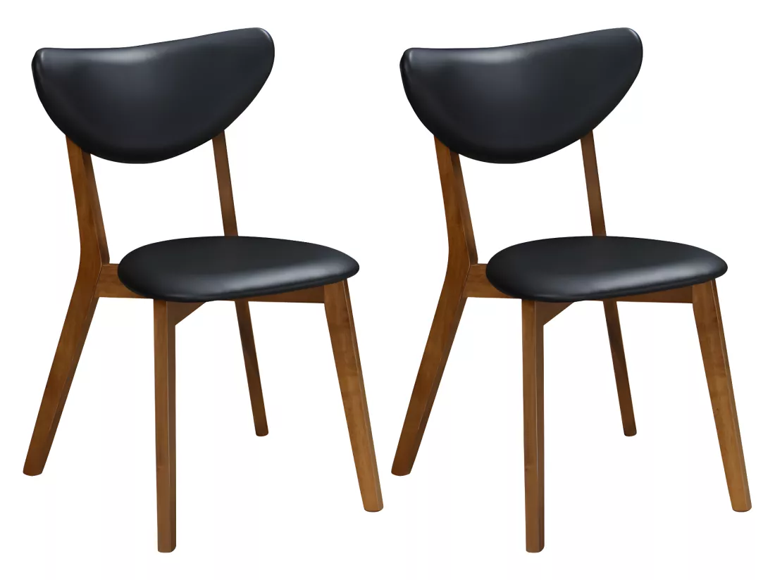 Lot de 2 chaises en simili et bois d'hévéa naturel foncé - Noir - LISETTE