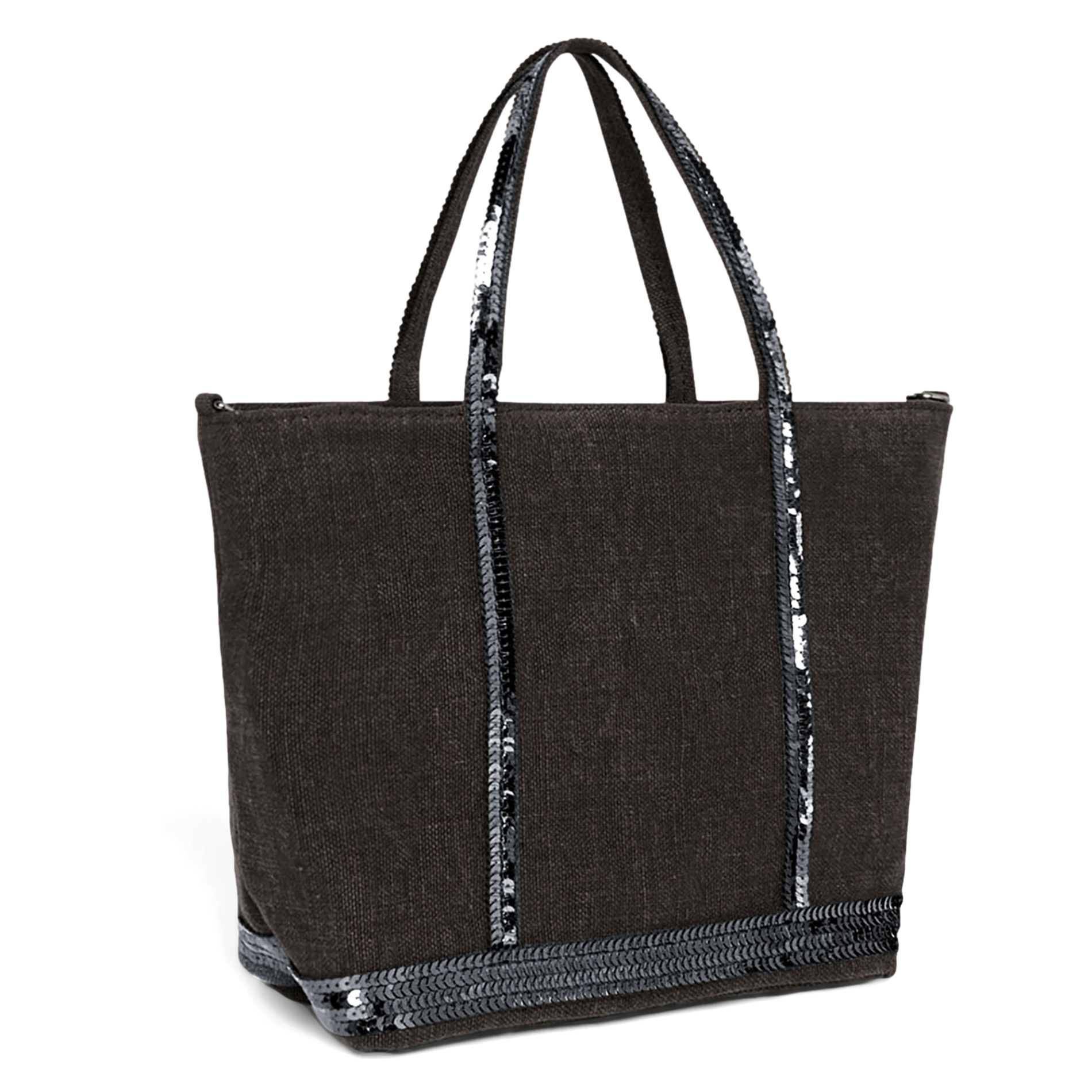 Sac cabas S à sequins en lin| Marron