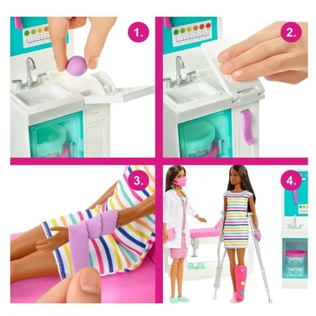 Barbie Krankenstation Set mit Puppe (Brünett), Anziehpuppe inkl. Zubehör