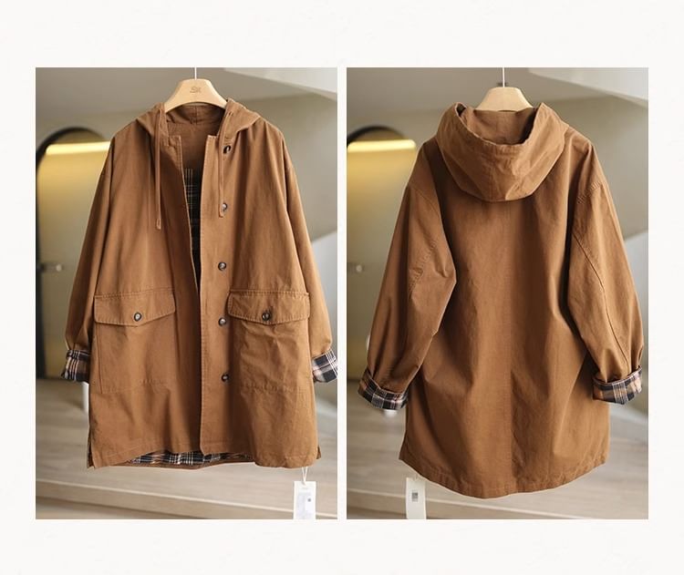ZIMO - Effen trenchcoat met capuchon en enkele rij knopen
