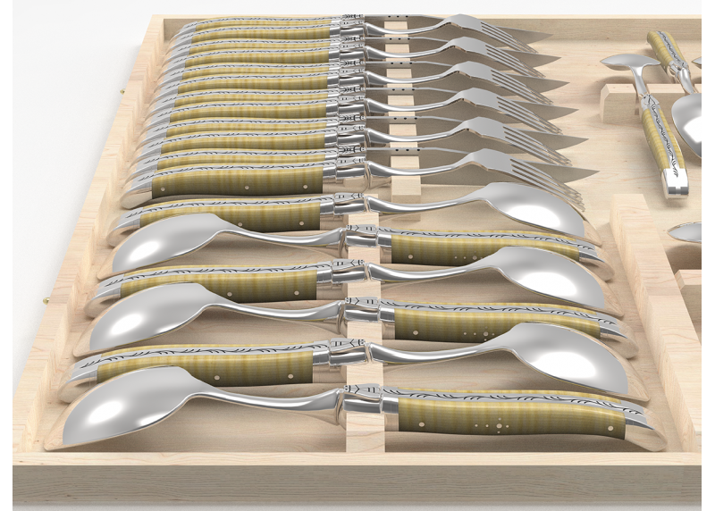 Service Laguiole de 24 pièces avec un manche en érable onde et mitres en acier inoxydable