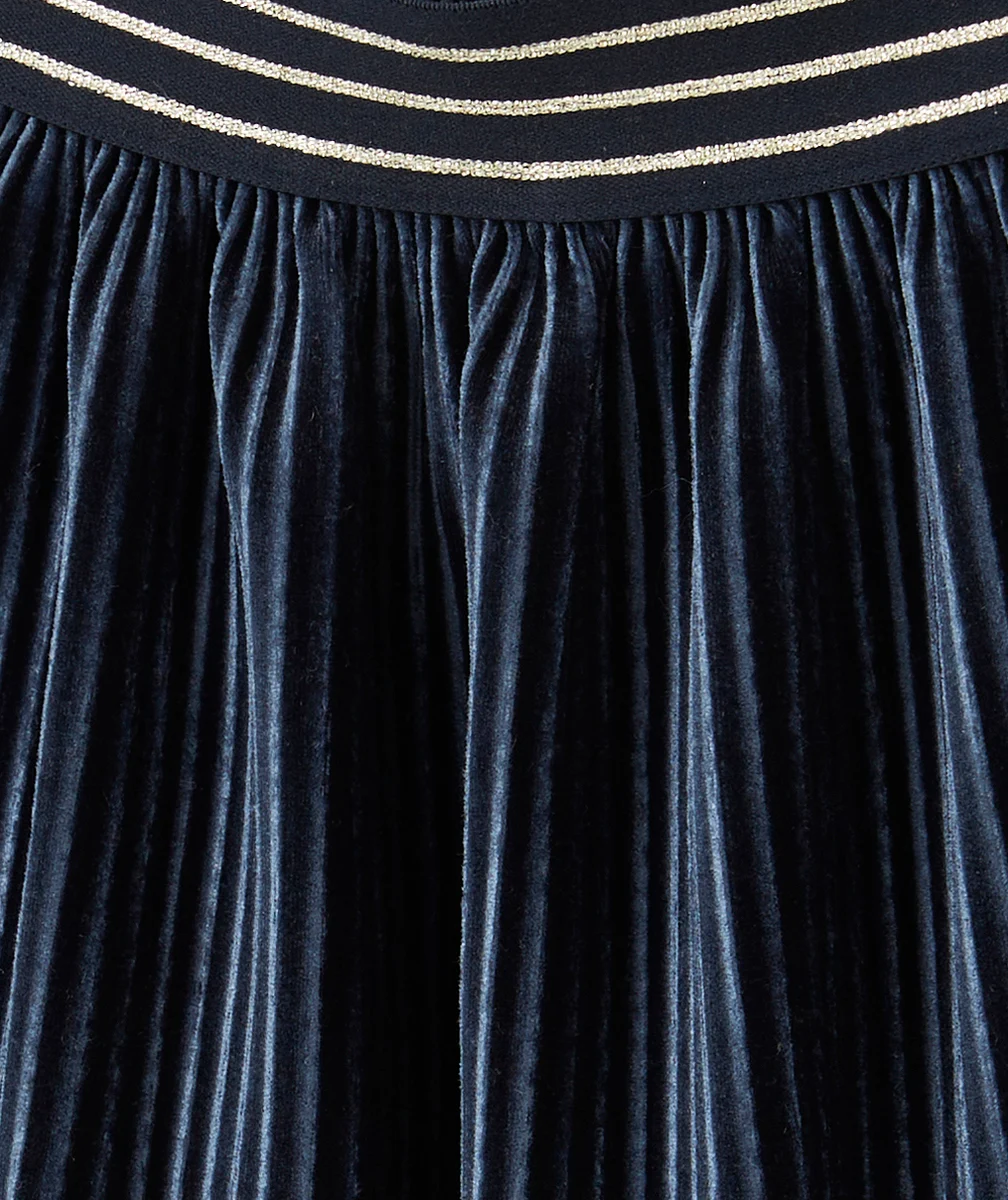 JUPE PLISSÉE FILLE EN VELOURS BLEU MARINE