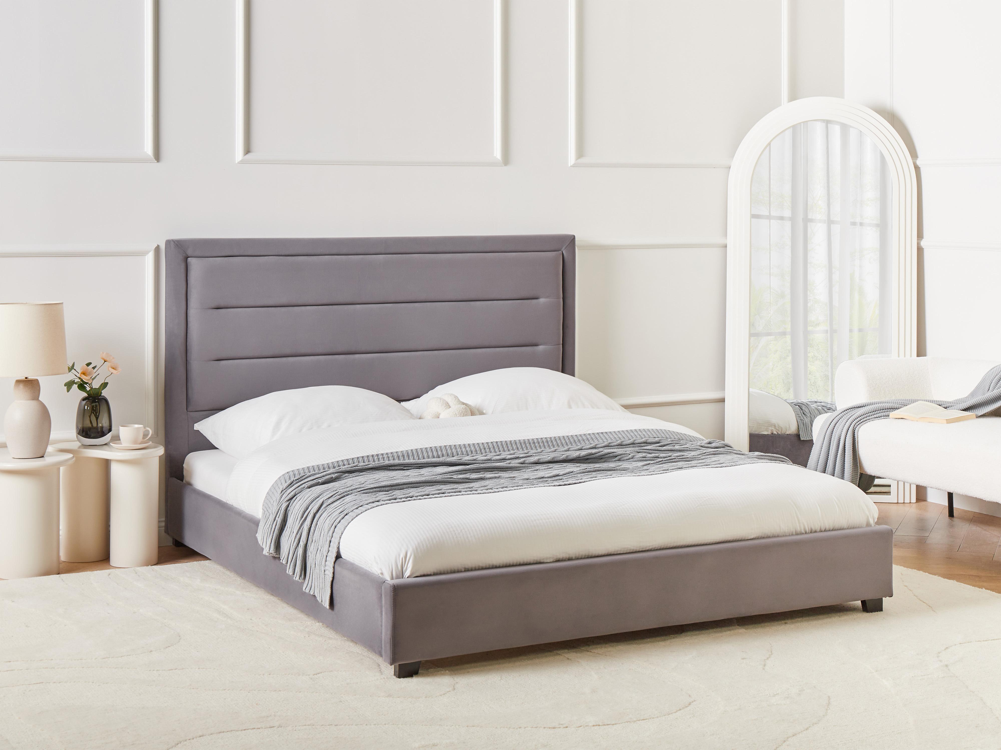 Bed Fluweel ROUEN 160 x 200 cm Donkergrijs