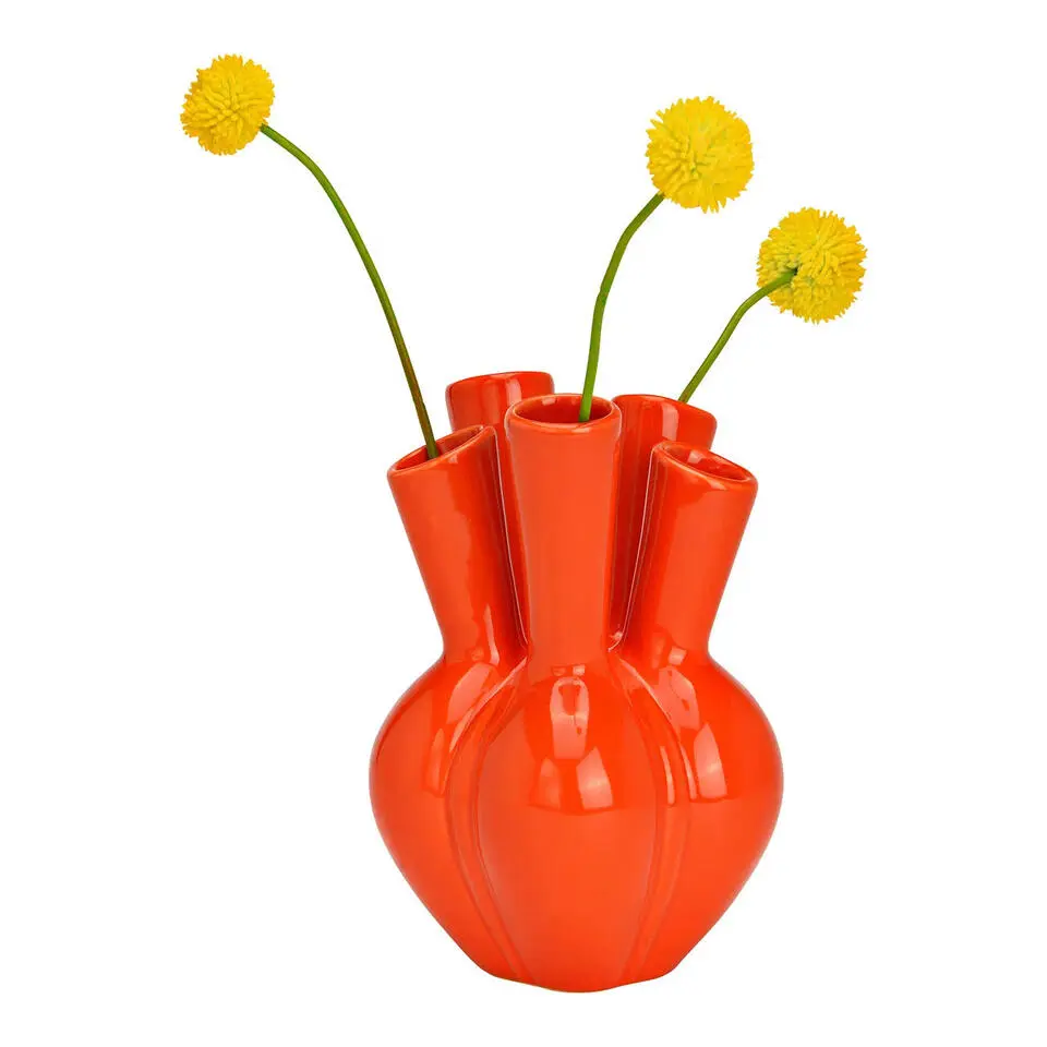 Bloemenvaas/tulpenvaas - oranje - keramiek - 12 x 18 cm
