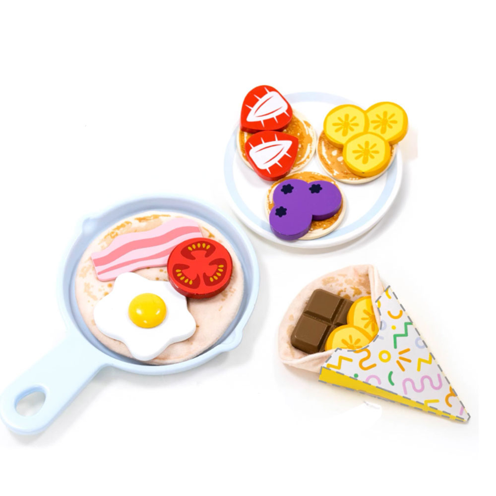 (44-tlg. Set) Holz Kinder Pfannkuchen Spielzeug Küche Zubehör Lern Spielset (UM1359) - Bunt