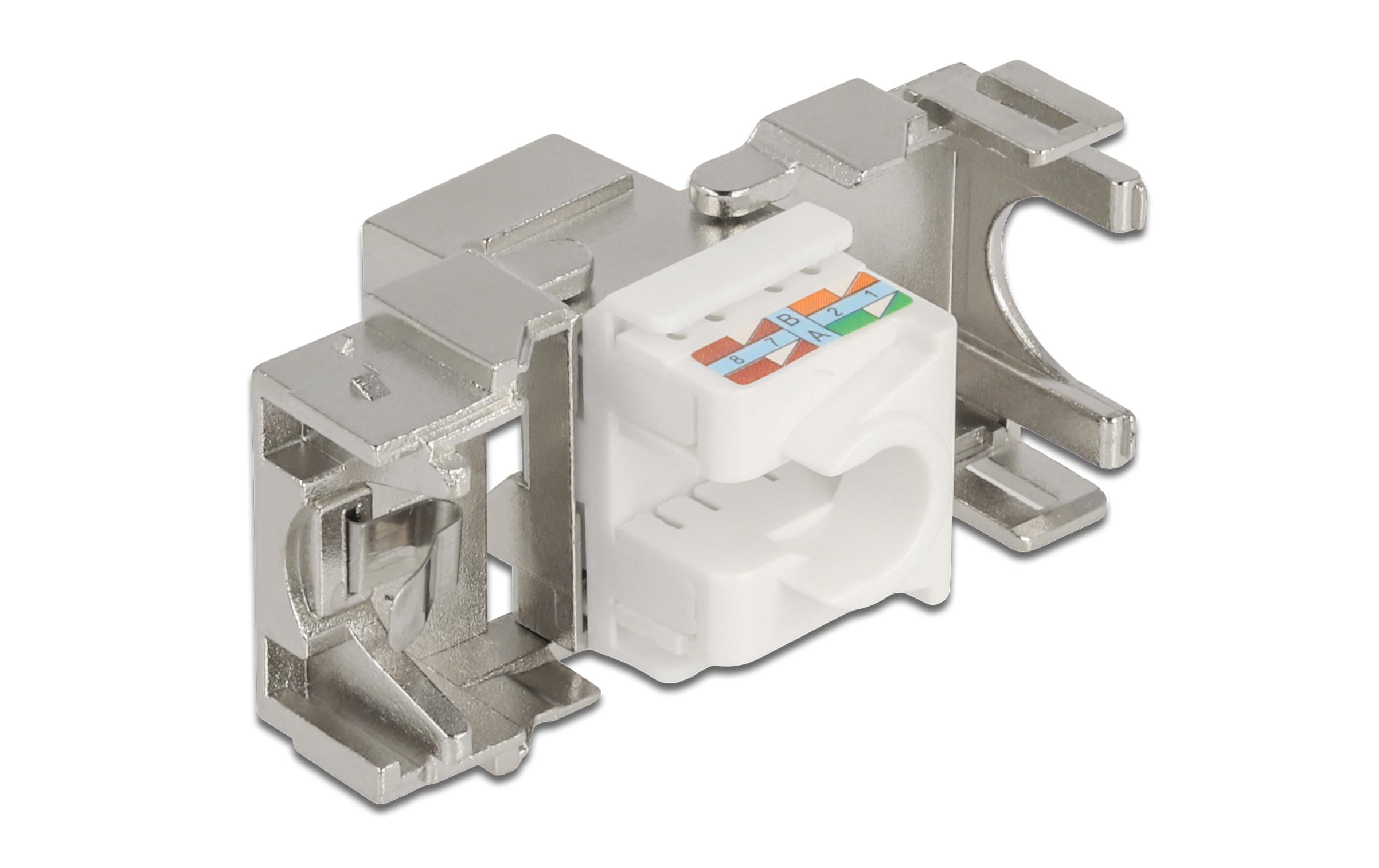 Keystone-Modul RJ45 - LSA, Cat.6A 180° werkzeugfrei, STPDelock Keystone Modul RJ45 Buchse zu LSA Cat.6A 180° werkzeugfrei Metall