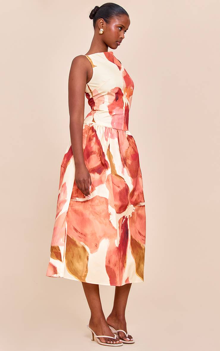 Orange Robe Mi-longue À Taille Basse Et Imprimé Fleuri