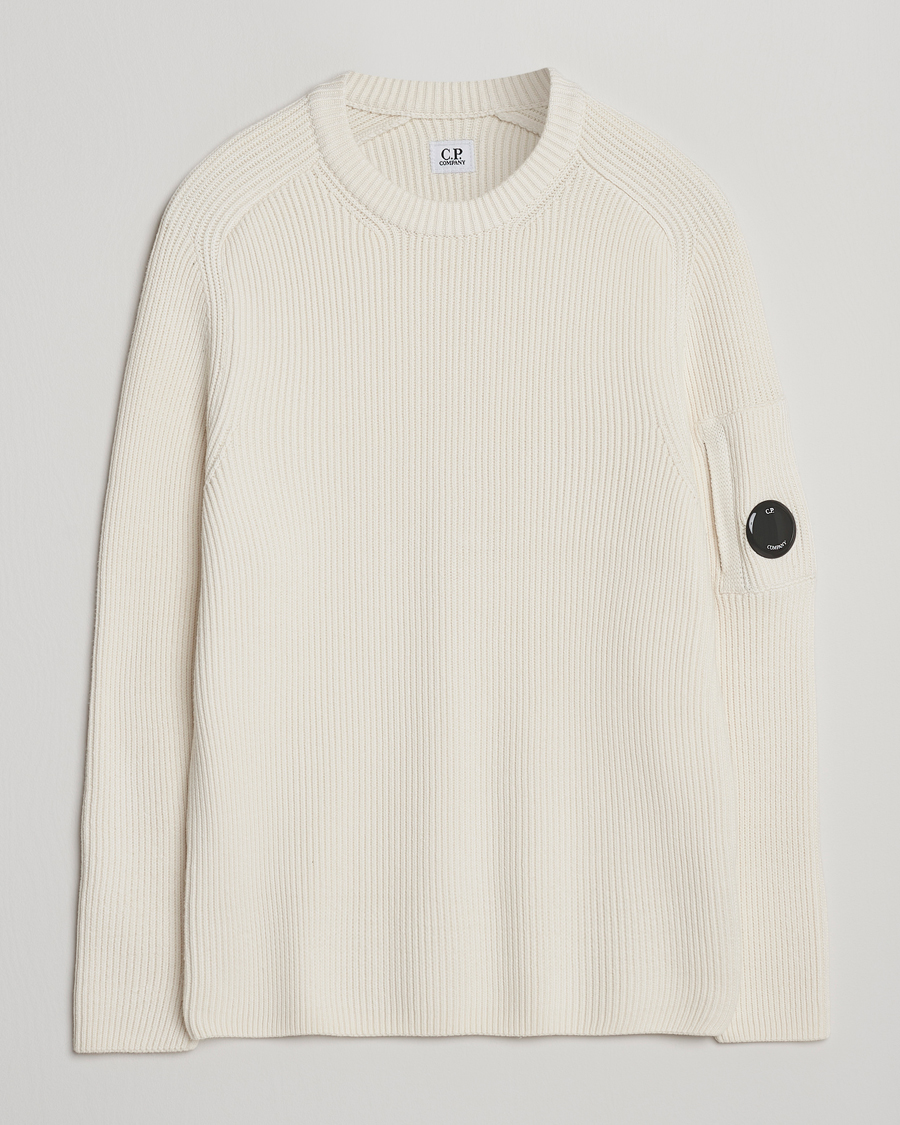 C.P. Company Full Rib Knitted Cotton Crew Neck White