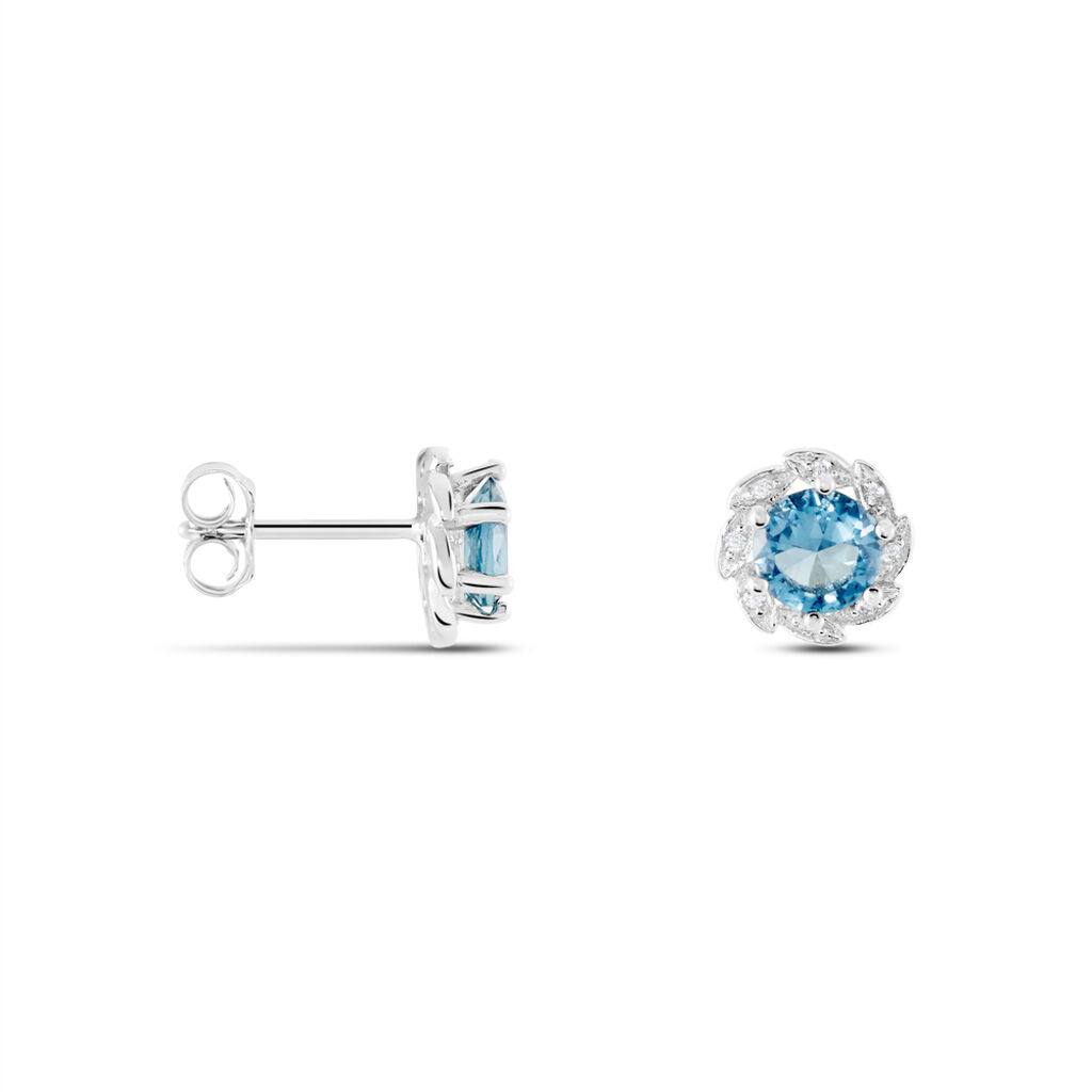 Boucles D'oreilles Puces Argent Blanc Clover Verre Oxydes De Zirconium