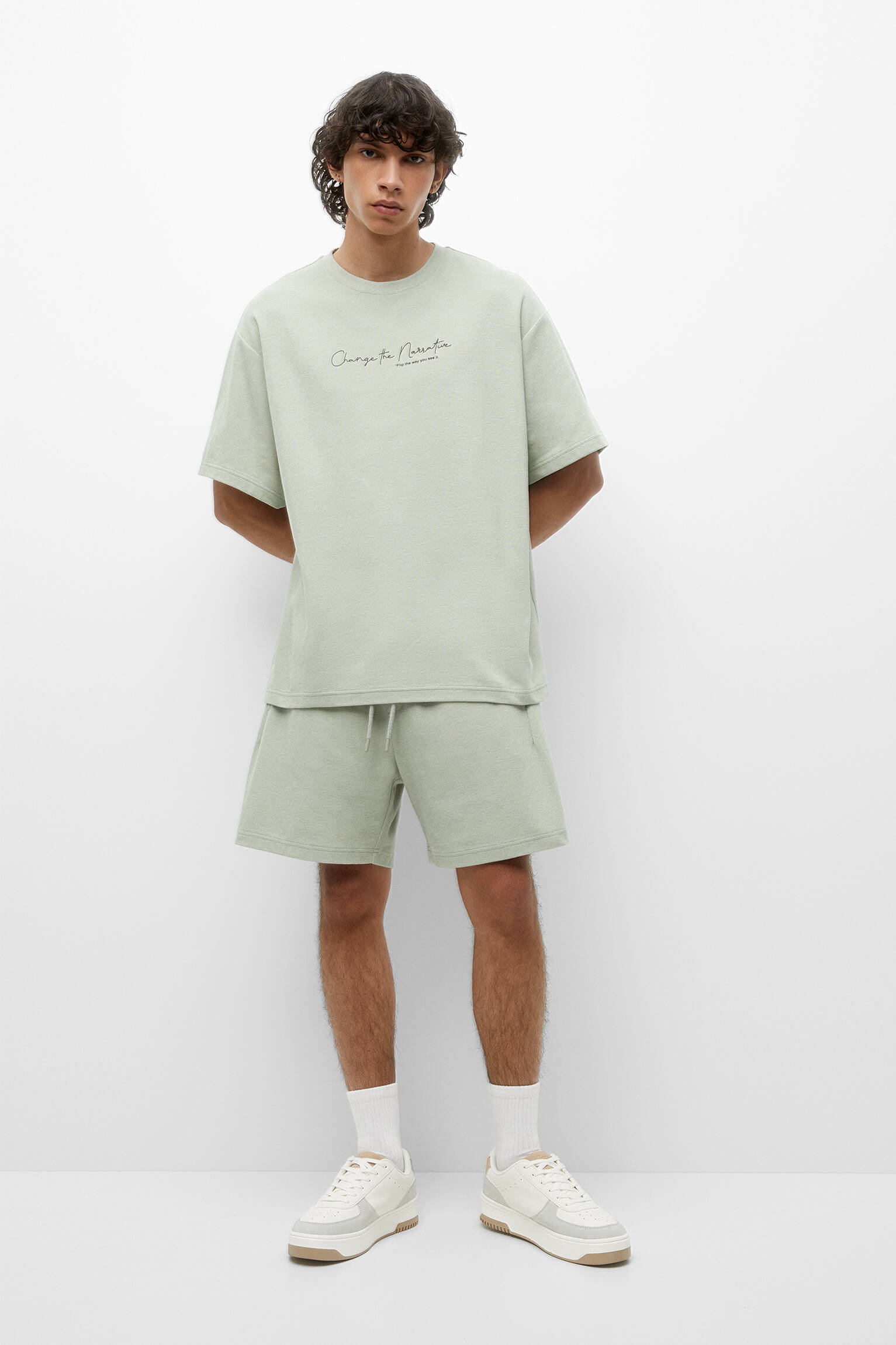 Conjunto de moletom Bermuda Jogger Texturizado - Menta