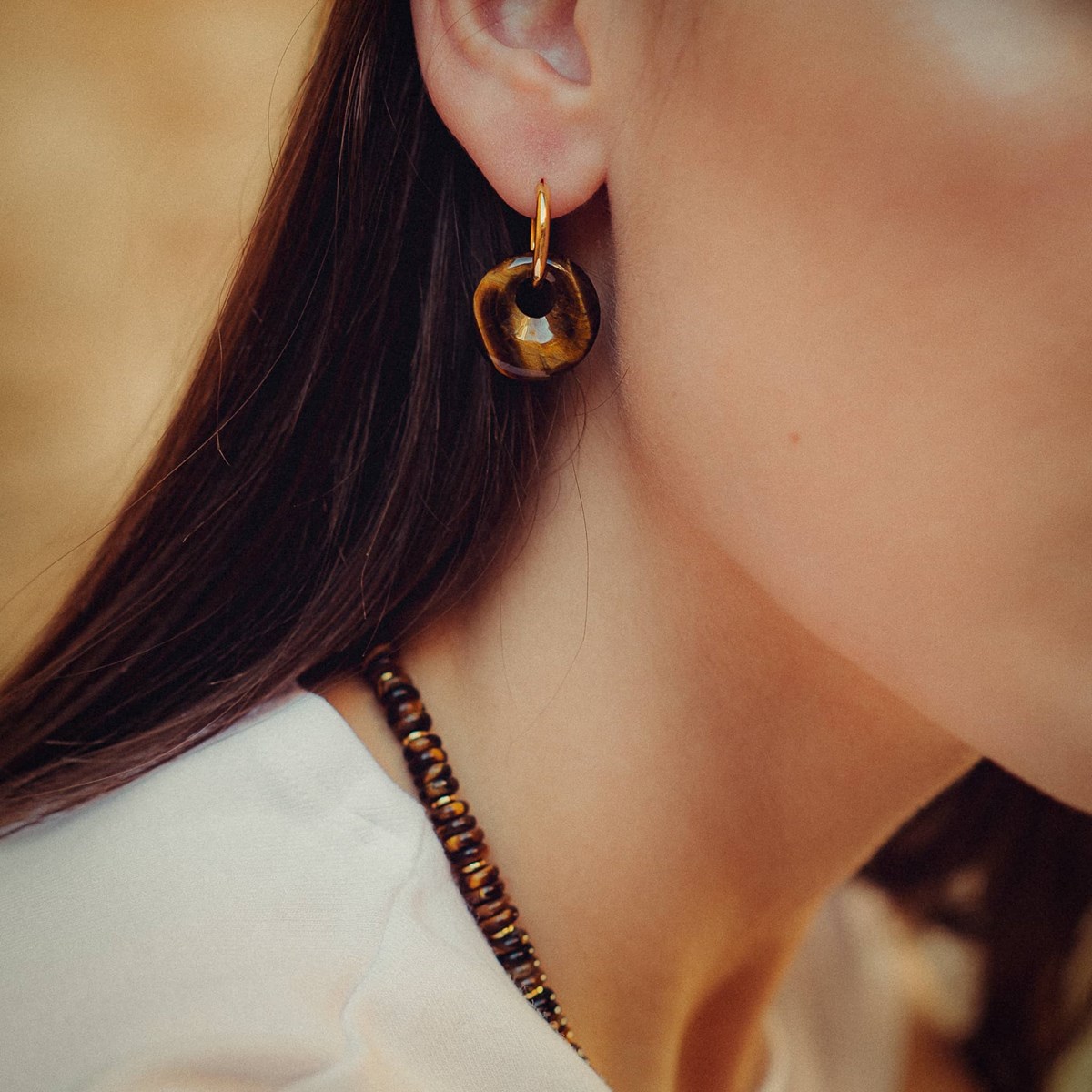 Boucles d'oreilles Blima en pierres Oeil de Tigre