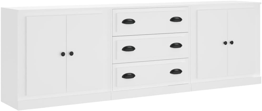 vidaXL Sideboard 3-TLG., Kommode mit viel Stauraum, Schrank mit Schubladen Türen, Mehrzweckschrank Anrichte für Wohnzimmer, Modern, Weiß Holzwerkstoff