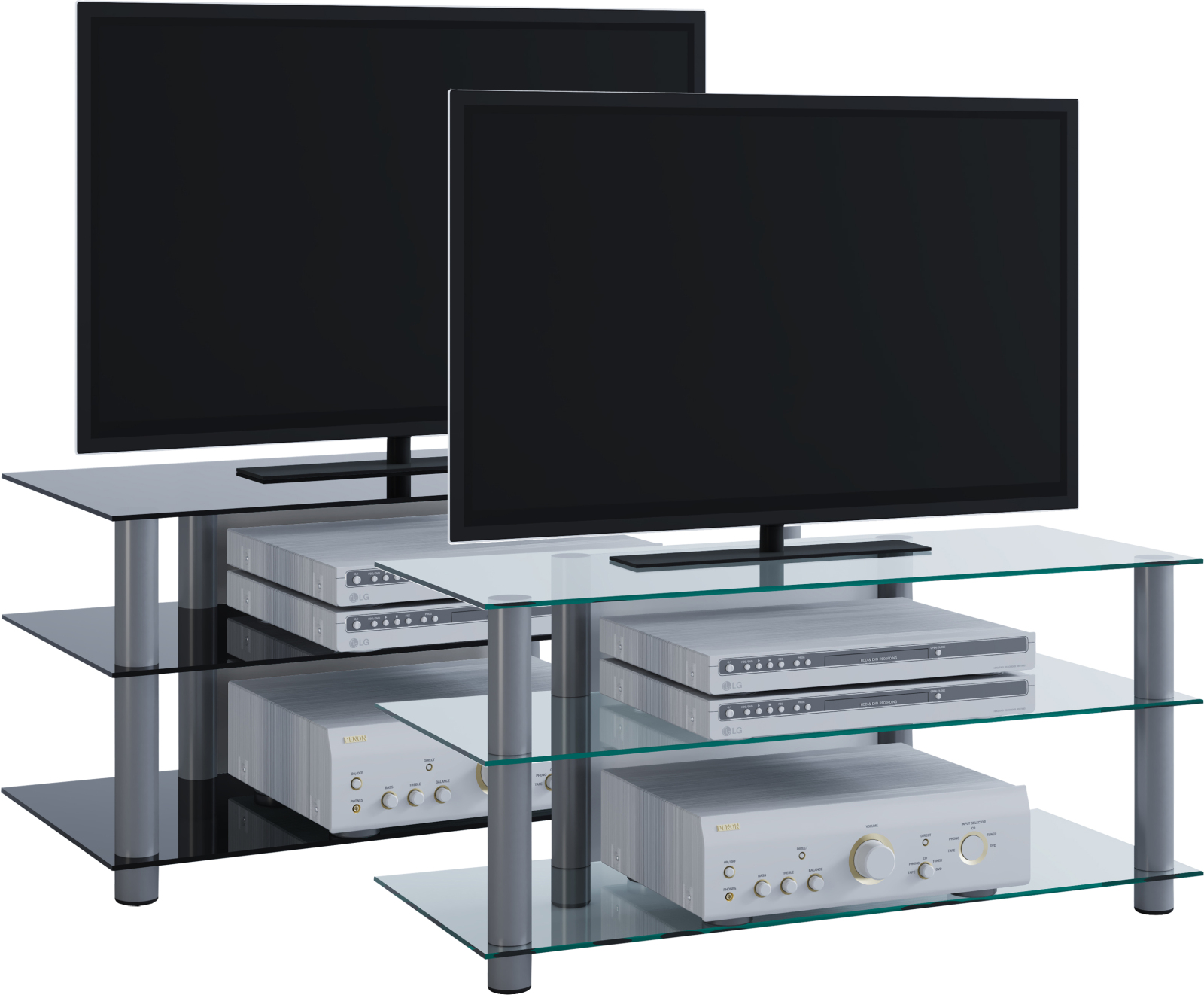 TV-Rack - silber - Klarglas - 95 cm breit