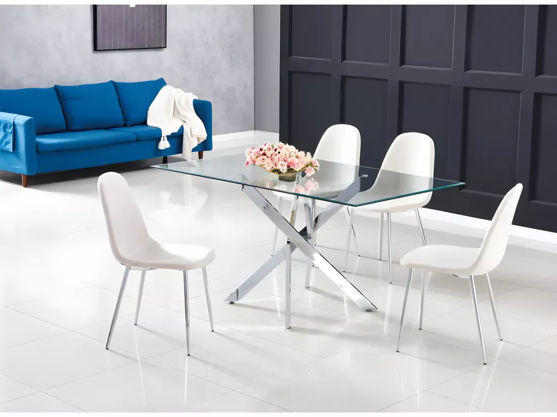 Table repas jessica chrome transparent 150cm