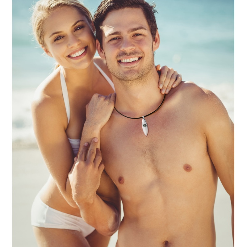 Collier Homme Planche de Surf en Cuir, Perle de Tahiti et Argent Massif 925