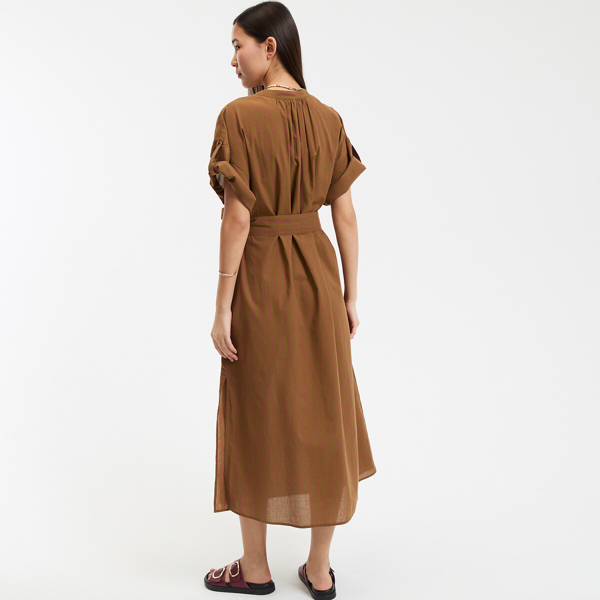 COLEÇÃO LA REDOUTE<br>Vestido maxi listrado com decote redondo e mangas 3/4
