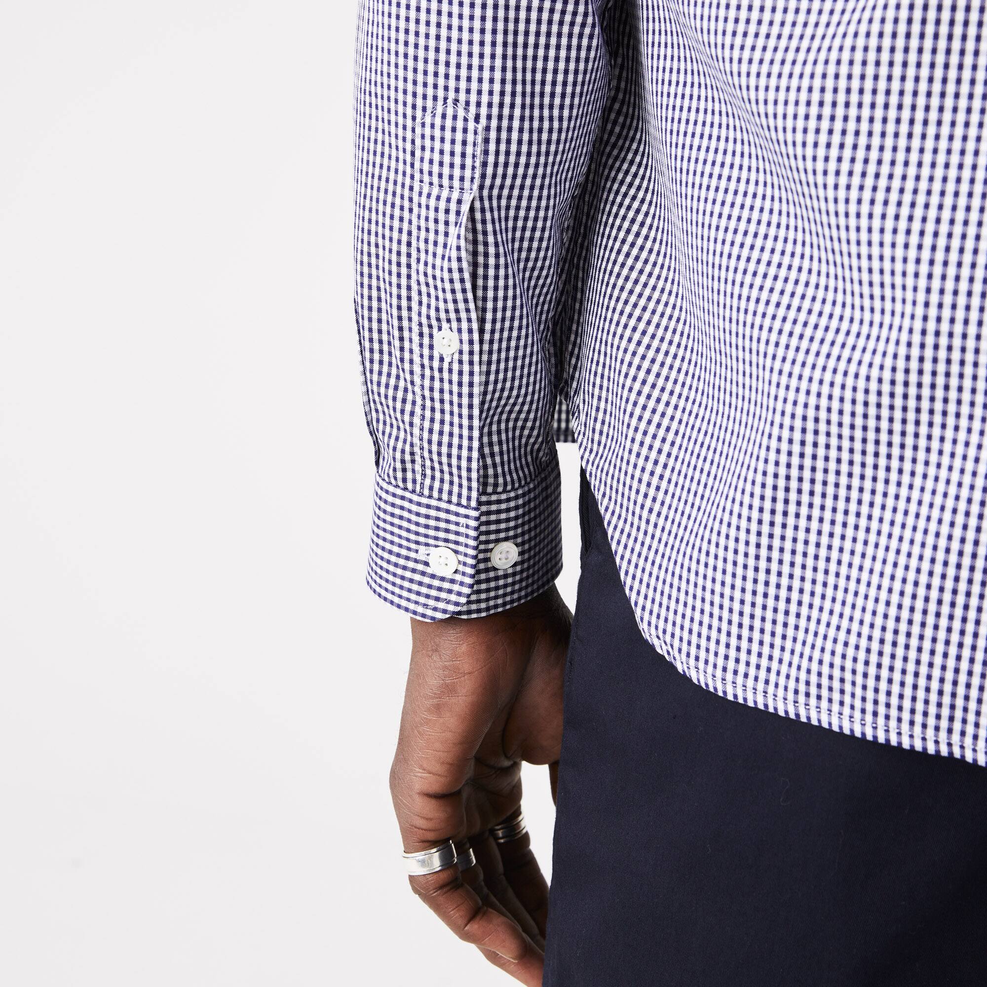 Chemise regular fit en coton premium à carreaux Manches Longues - Blanc - Lacoste - Homme