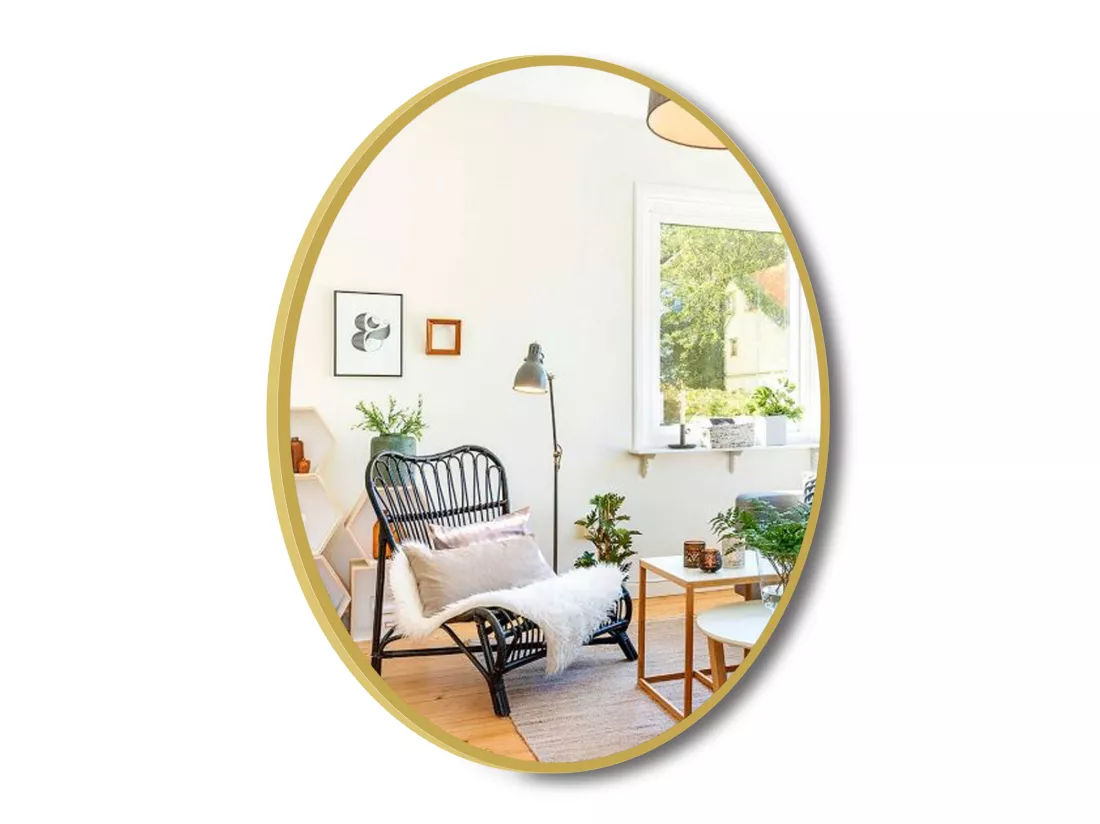 Miroir Mural de Salle de Bain Rond doré 70cm, cadre en aluminium miroir Aica