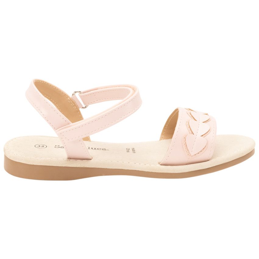 Sandales rose poudré à velcros et patch coeur pour fille - Rose