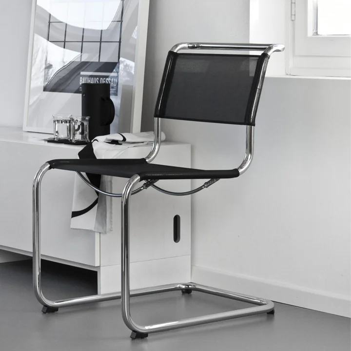 Thonet - S 33 Stuhl, Chrom / Büffelleder braun