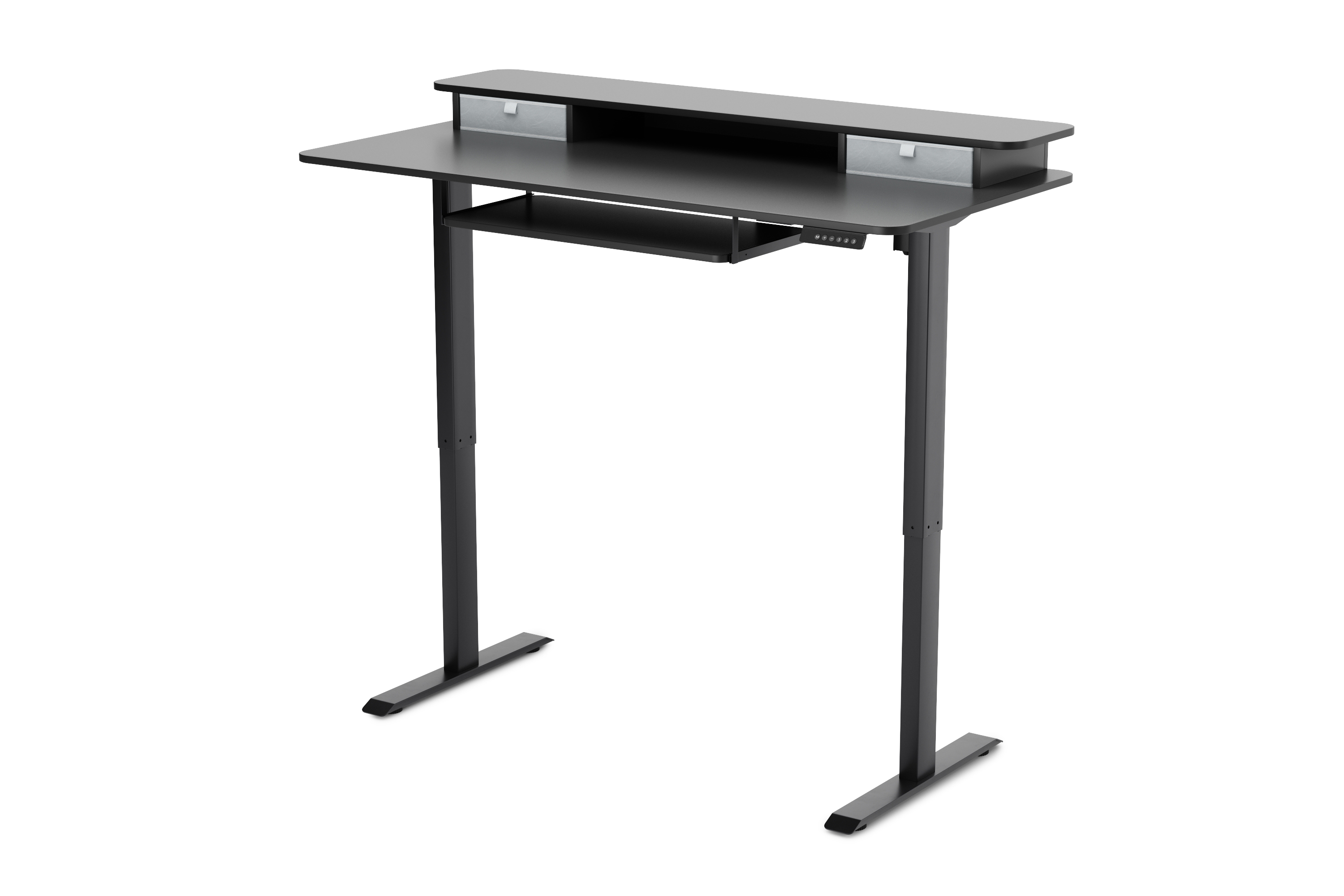 Stehpult elektrisch mit Ablage + Tastaturfach schwarz 140 x 70 cm