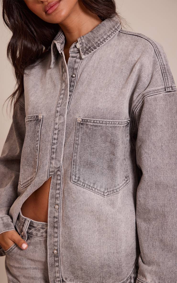 Gris Chemise En Jean Oversize Petite
