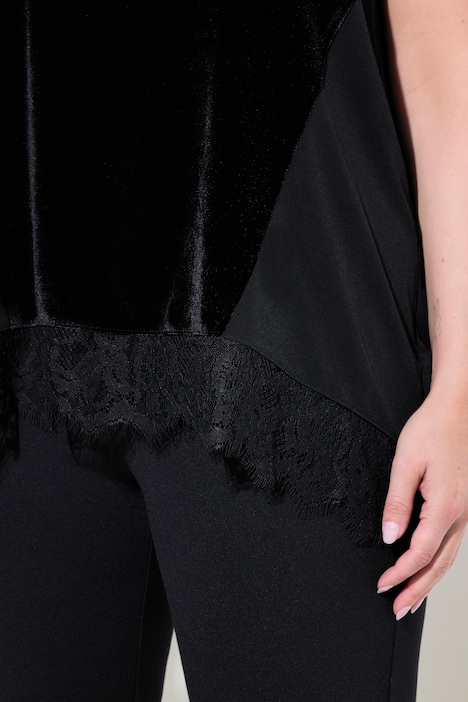 Top, A-Linie, Samt, Satin, Spitzensaum