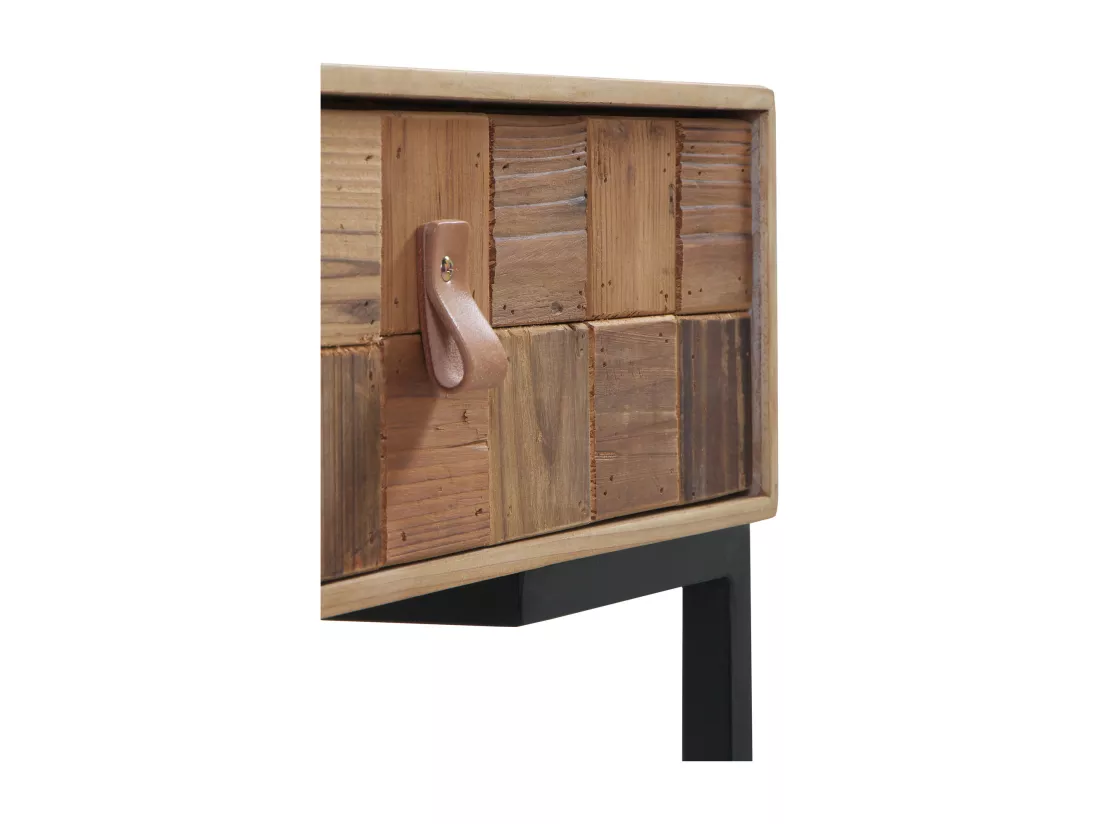 Console en frêne plaqué avec façades en bois recyclé et base en métal