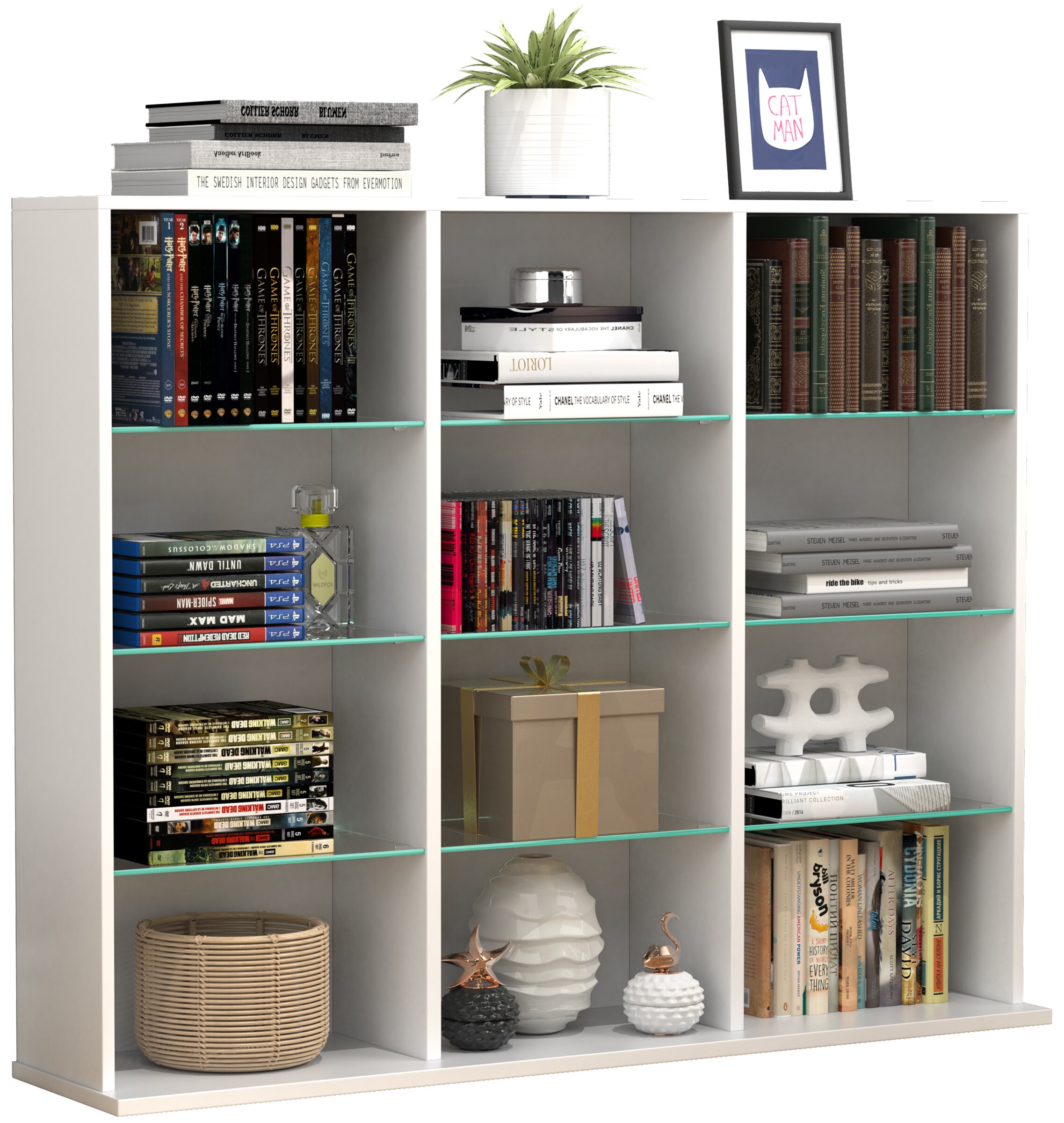 VCM Holz CD DVD Standregal Bücherregal Raumteiler Deko Regal Glas Zilas L