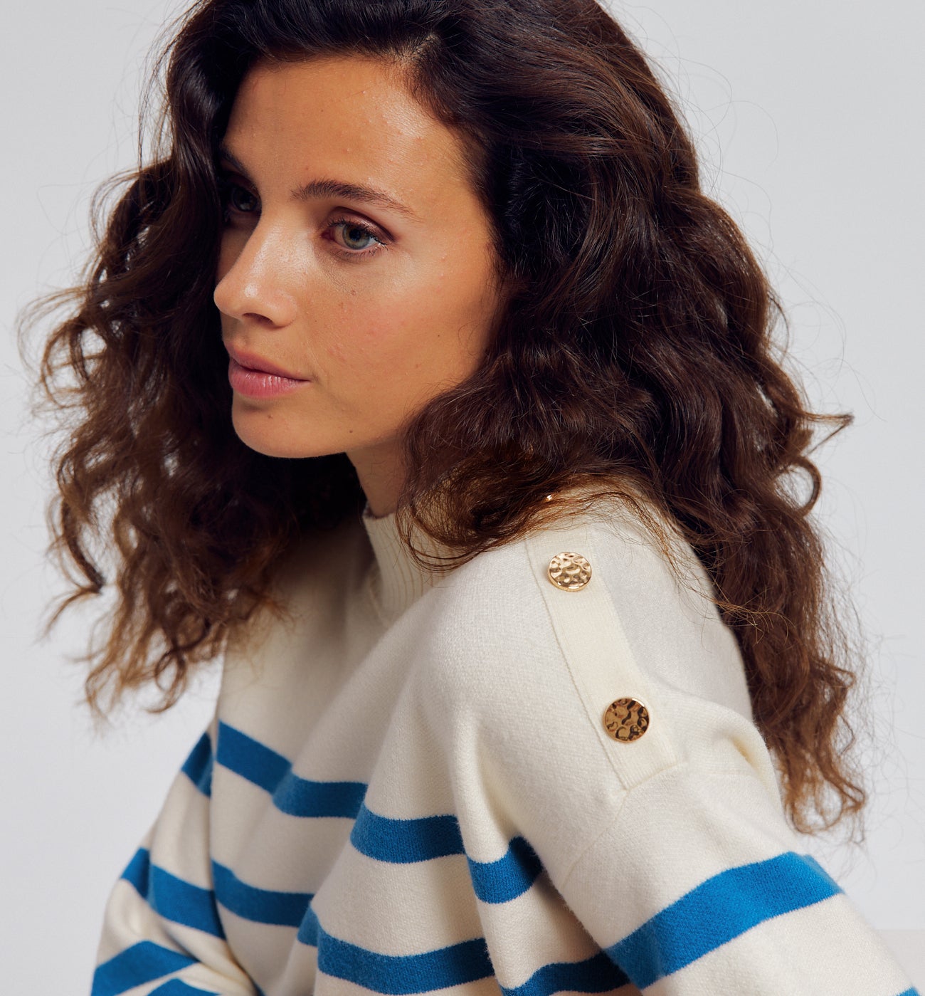 Pull marin col cheminée Femme - Rayé bleu