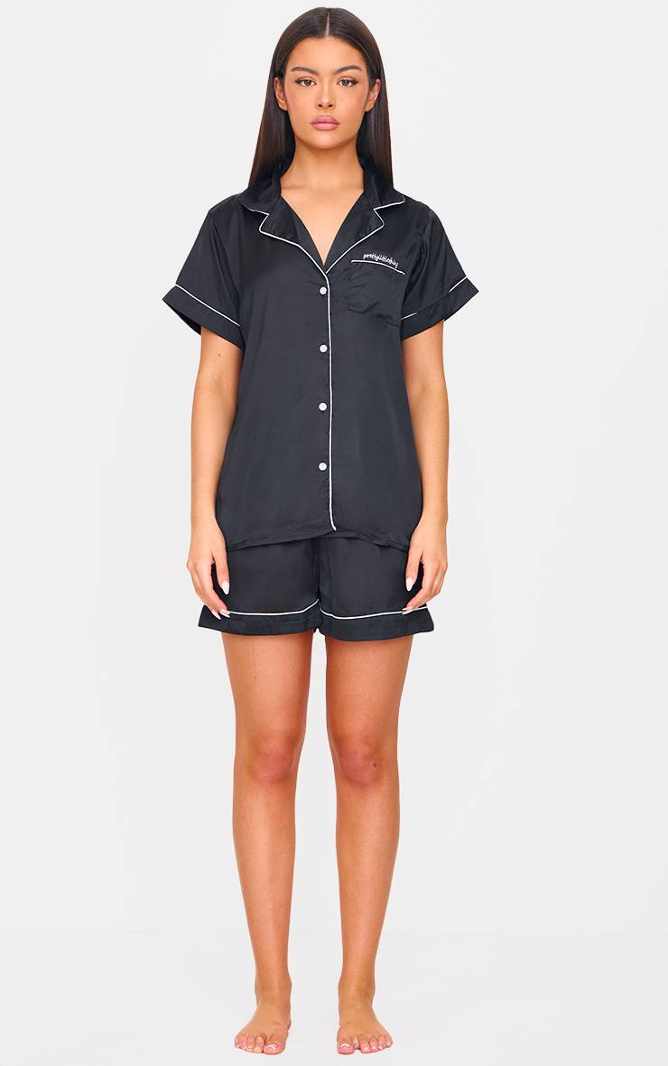 Noir Ensemble De Pyjama Court En Satin Avec Passepoil Contrasté
